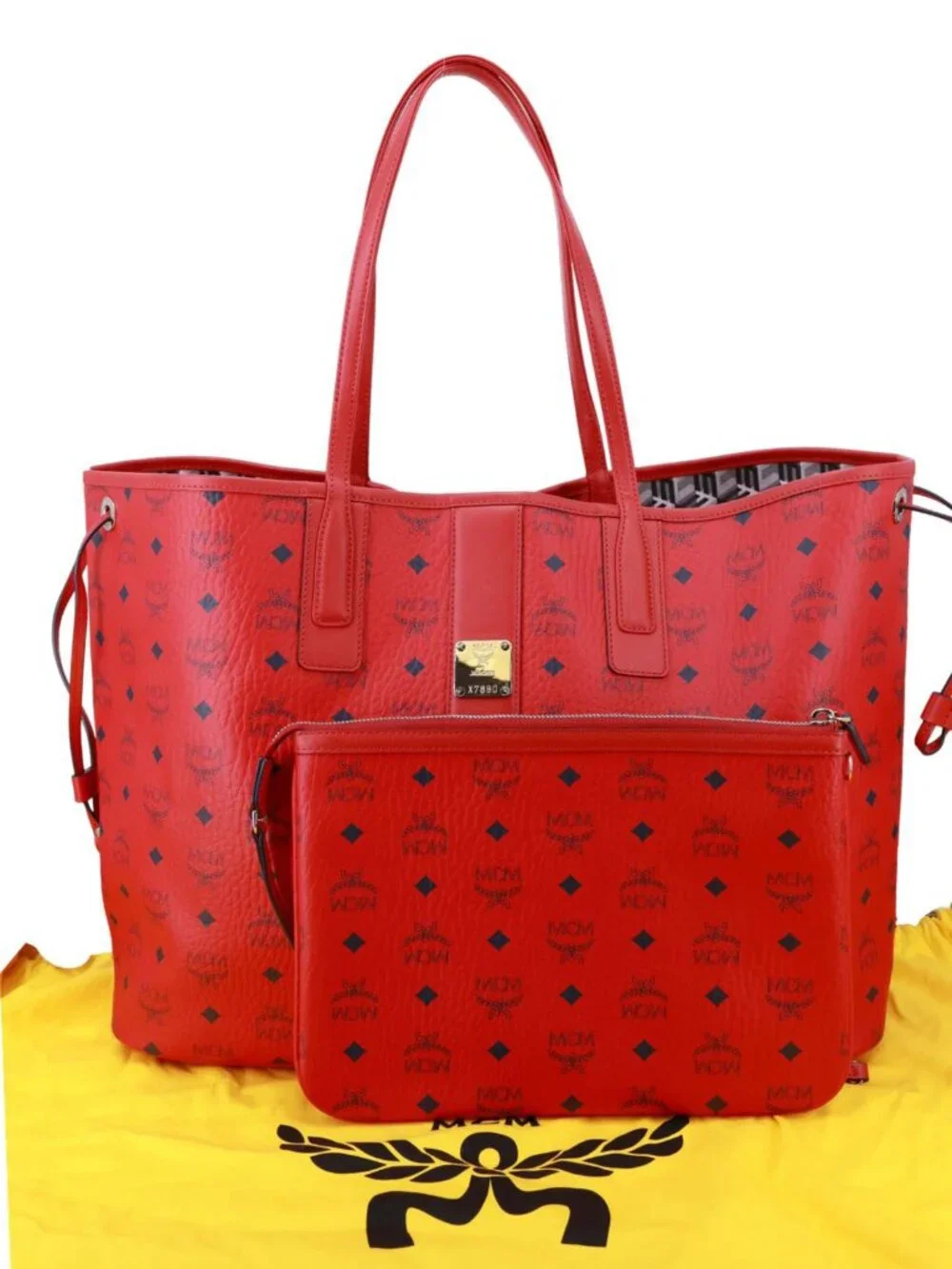 MCM Reversible Liz Large Visetos Canvas Shopper Tote Bag Red
